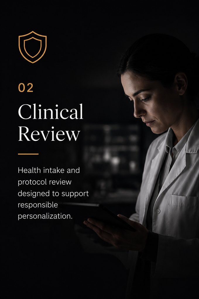 02 — Clinical Review: Health intake and protocol review designed to support responsible personalization.