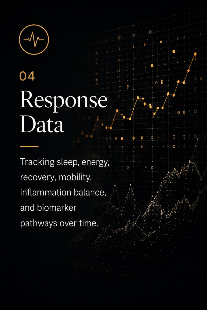 04 — Response Data: Tracking sleep, energy, recovery, mobility, inflammation balance, and biomarker pathways over time.
